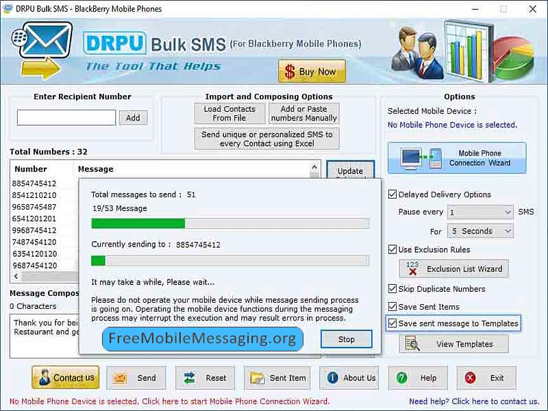 BlackBerry Free SMS Software screen shot