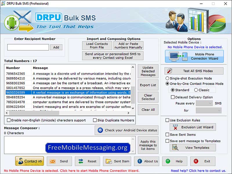 Bulk SMS Messages screen shot