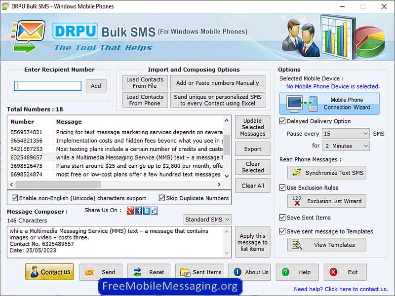 SMS from Windows screen shot