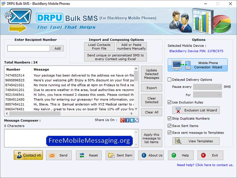 Screenshot of Blackberry Mobile Messaging Tool 7.2.1.0