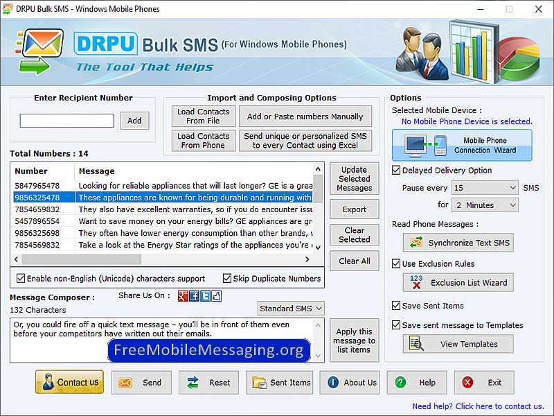 Screenshot of Mobile Text Messaging Software