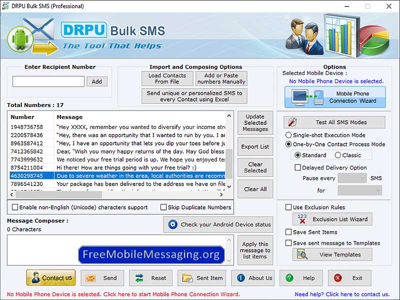 Screenshot of GSM Text Messaging Program