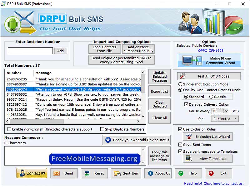 Screenshot of Bulk SMS Application