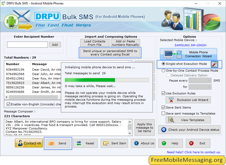 Bulk SMS Software for Android Messaging Send Screenshots
