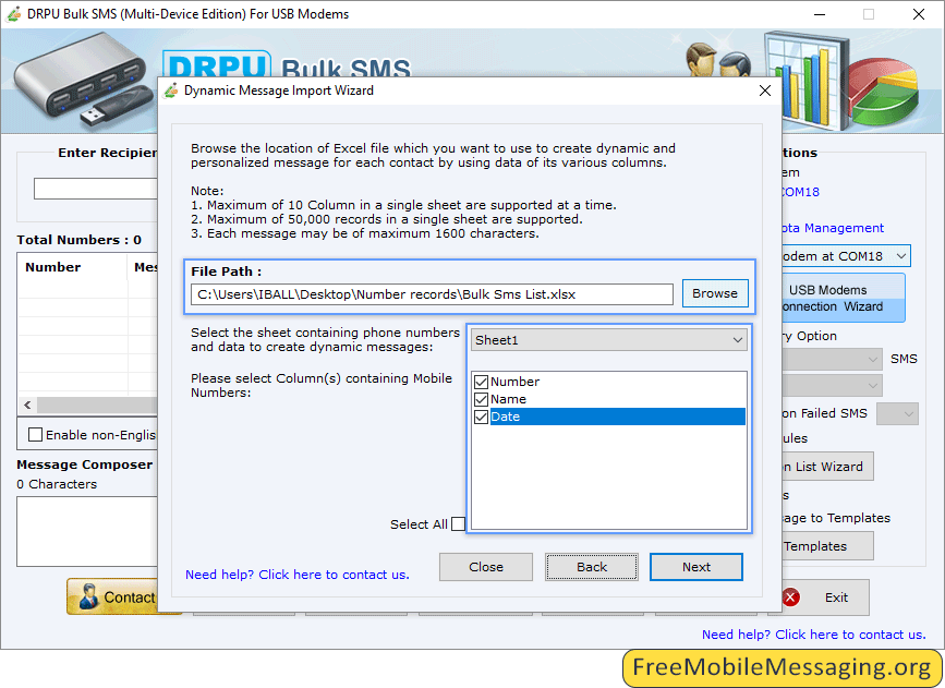 Multi USB Modem Browse Excel File Screenshots