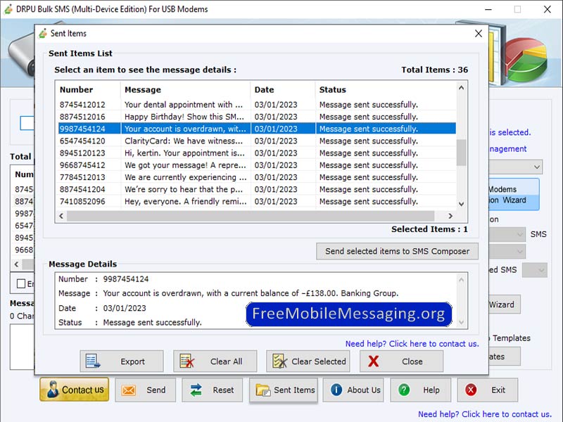 Screenshot of Send SMS GSM Modem