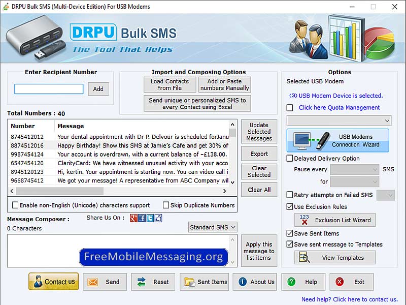 Screenshot of Modem SMS Software